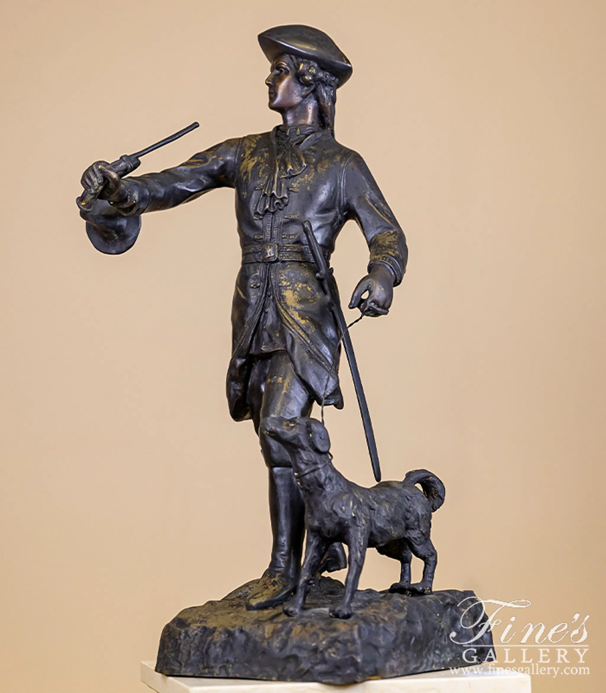 Bronze Statues - Colonial Man Fox Hunt In Bronze - BS-1046